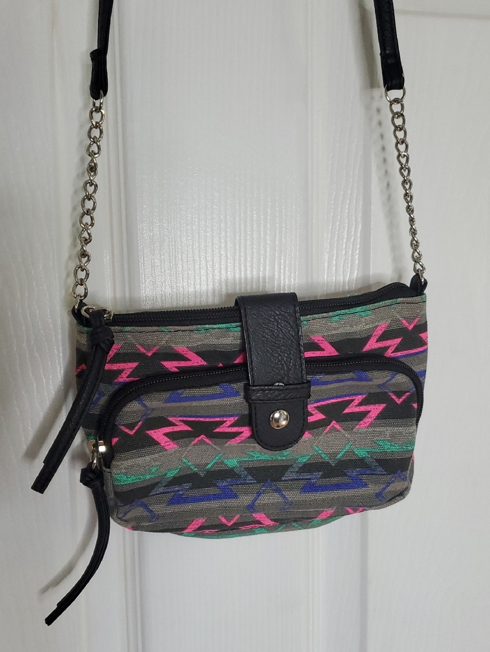 Target Black Crossbody Bag with Pink and Green Aztec Print